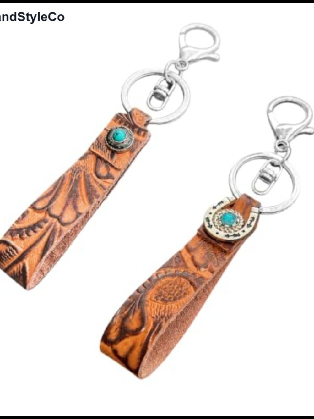 Western Leather Keychain Wristlet Lanyard Turquoise Horseshoe Cowgirl